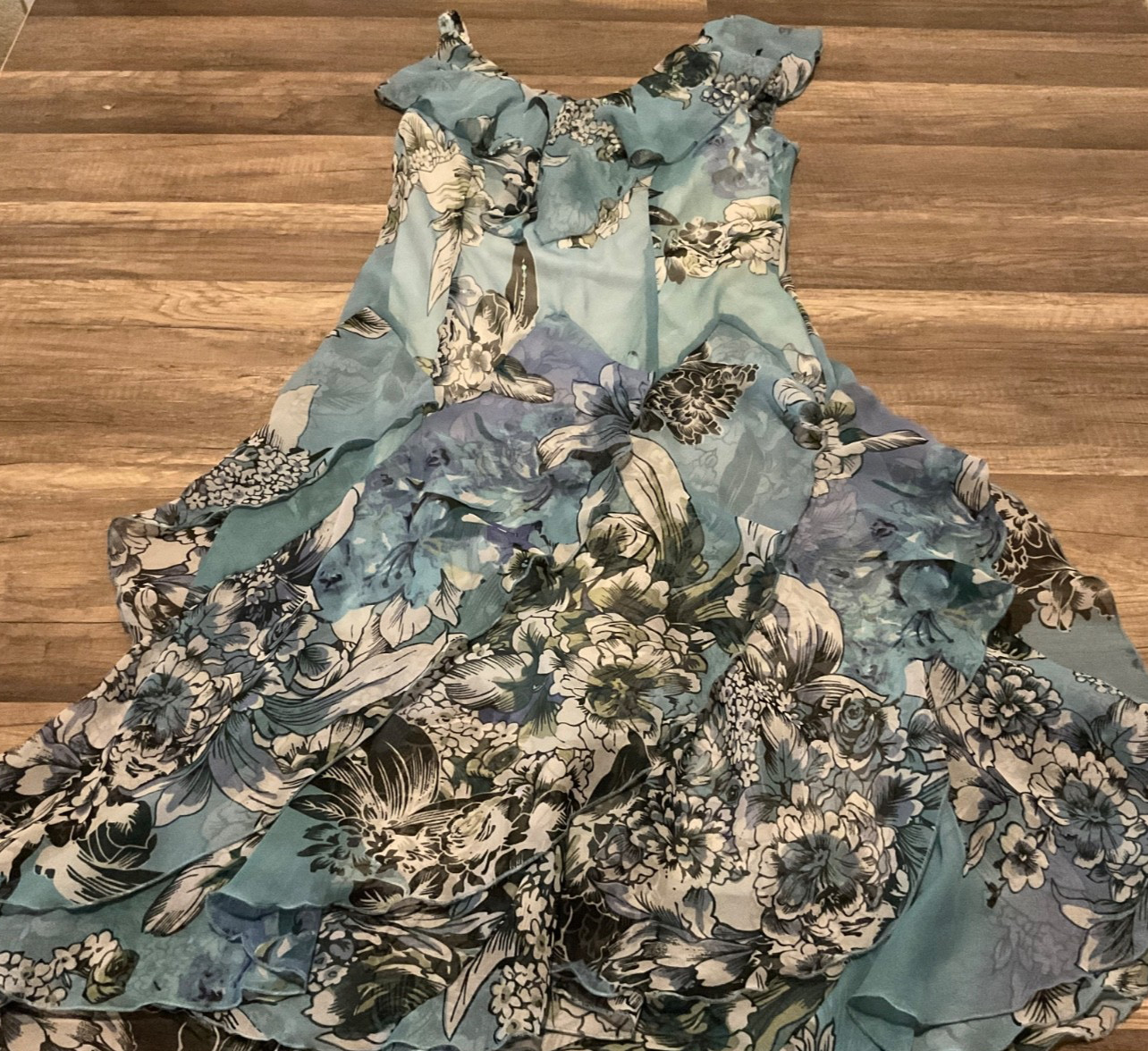 VTG DRESS BARN FAIRY GRUNGE TIERED ASYMMETRIC STRAPPY DRESS MIDI ( SIZE 8 ) BLUE