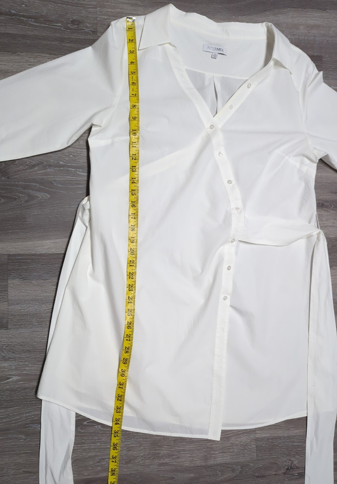 Intermix Wrap Shirt Dress Size L White Cotton Poplin Cuffed Long Sleeves