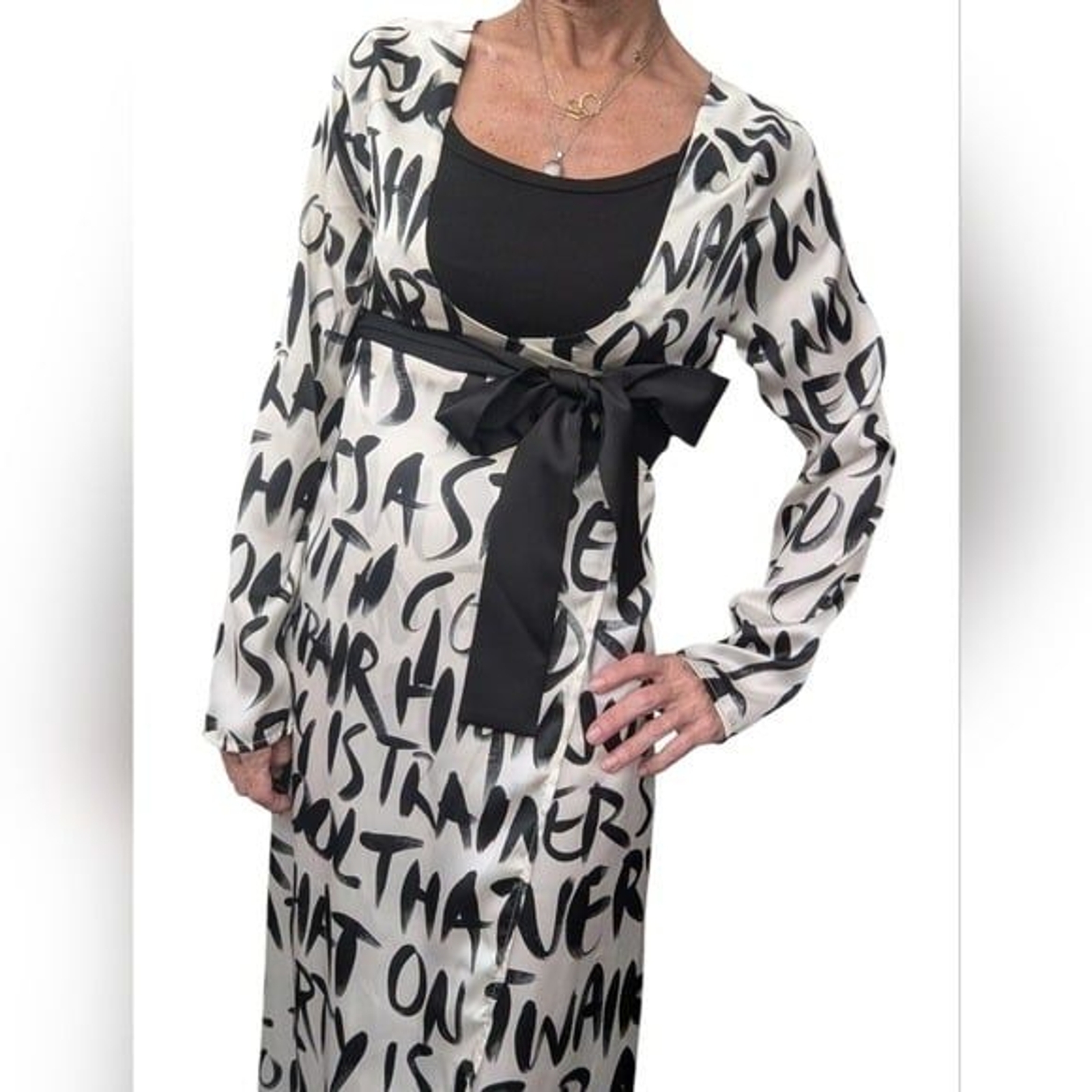 Locker Room Black White Graphic Print Open Back Belted Maxi Dress