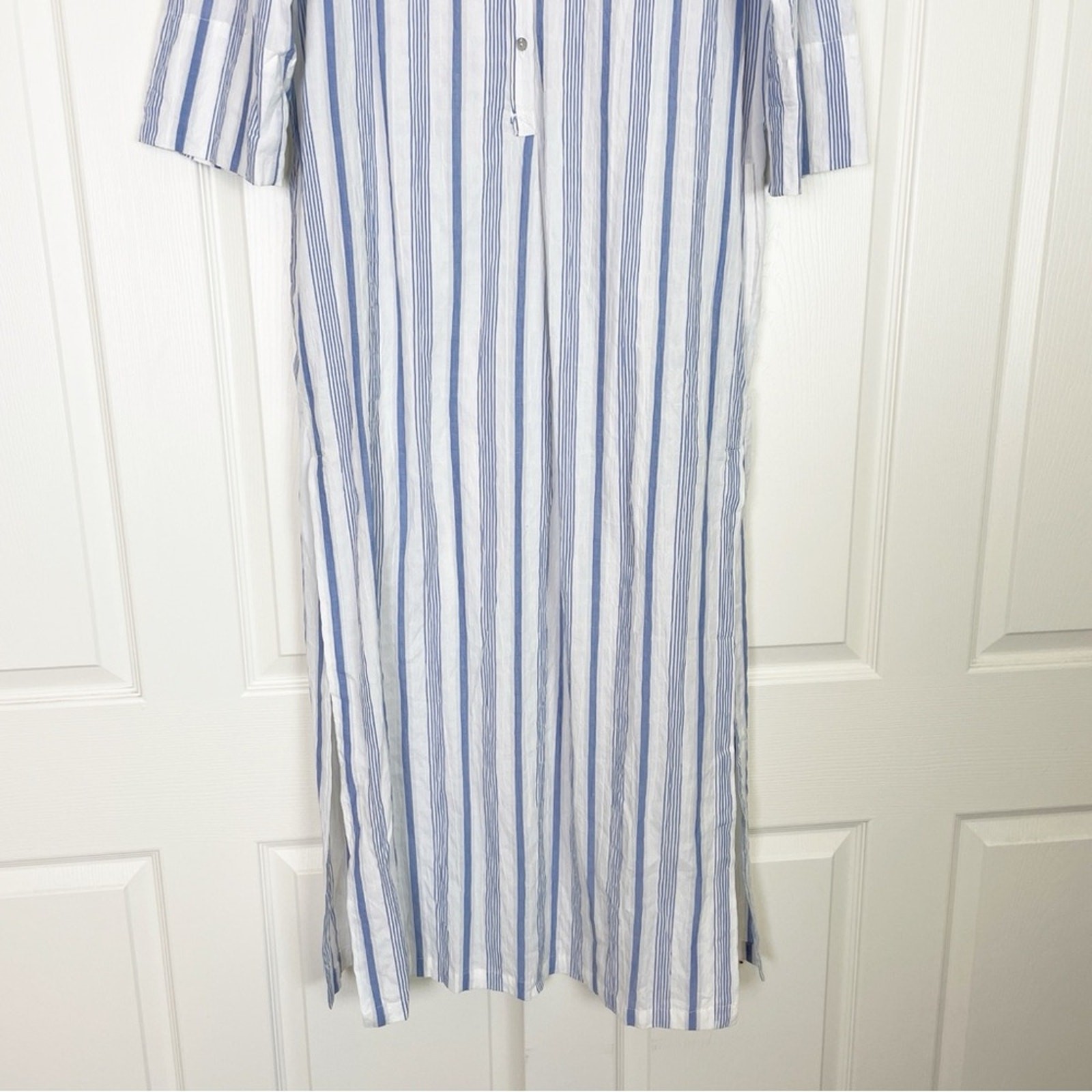 Everyday Ritual Tracey Striped Caftan Blue White Cotton Maxi Dress NWT Sz L