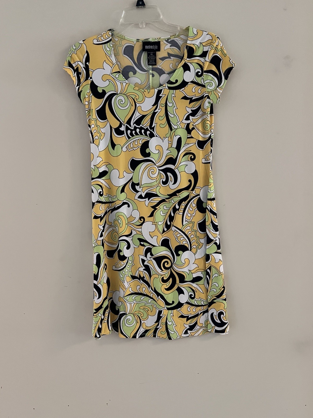 Metrostyle Women’s XS Yellow black Abstract A-Line Stretch Dress Cap Sleeve