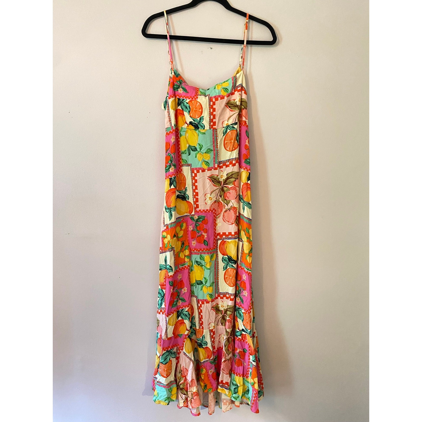 Anthropologie Paper Heart Patchwork Fruit Colorful Maxi Dress Flowy Italy Large