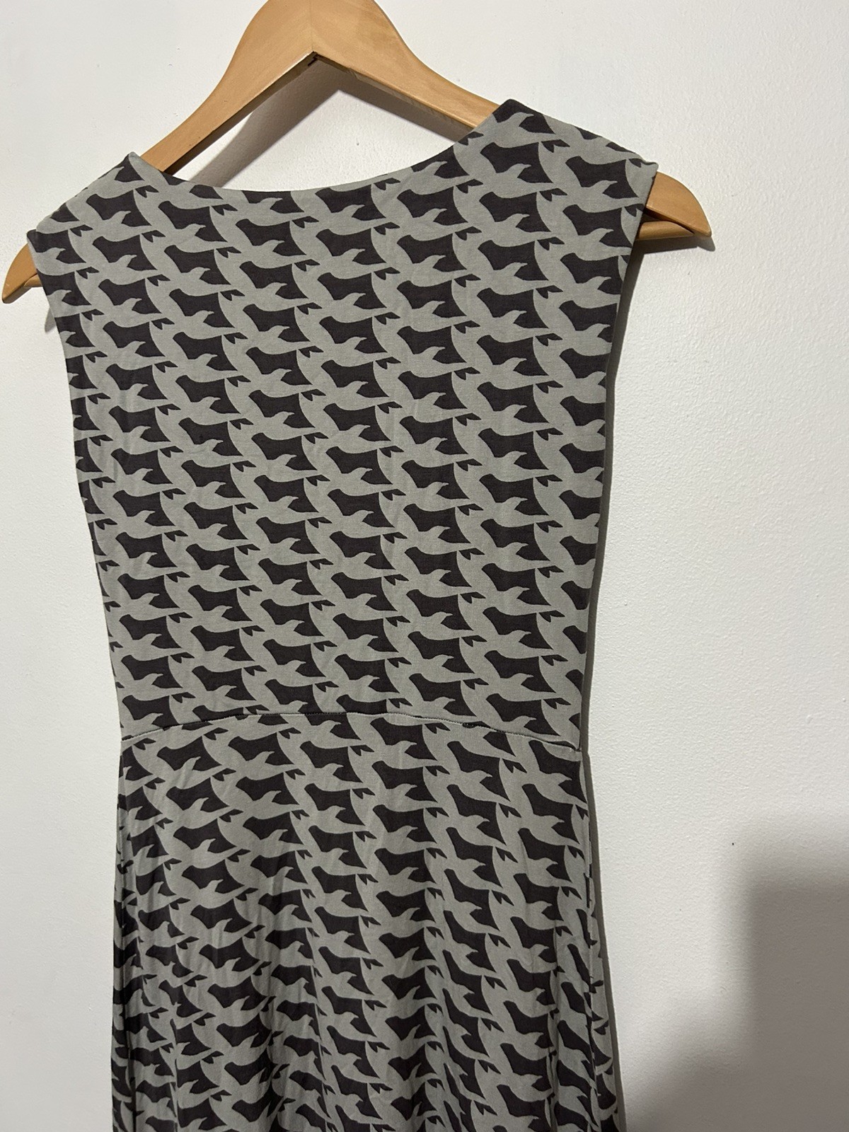 Boden Size 6 Ledbury Dove Print Bird Grey Jersey Dress Twee Events