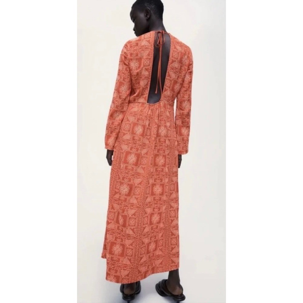 NWT!! ZARA Embroidered Dress Orange Vacation Beach Open Back Blogger Favorite XL