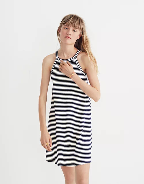 MADEWELL Navy Blue Cream Ribbed Halter Neck Shift Dress District Dress Size XXS
