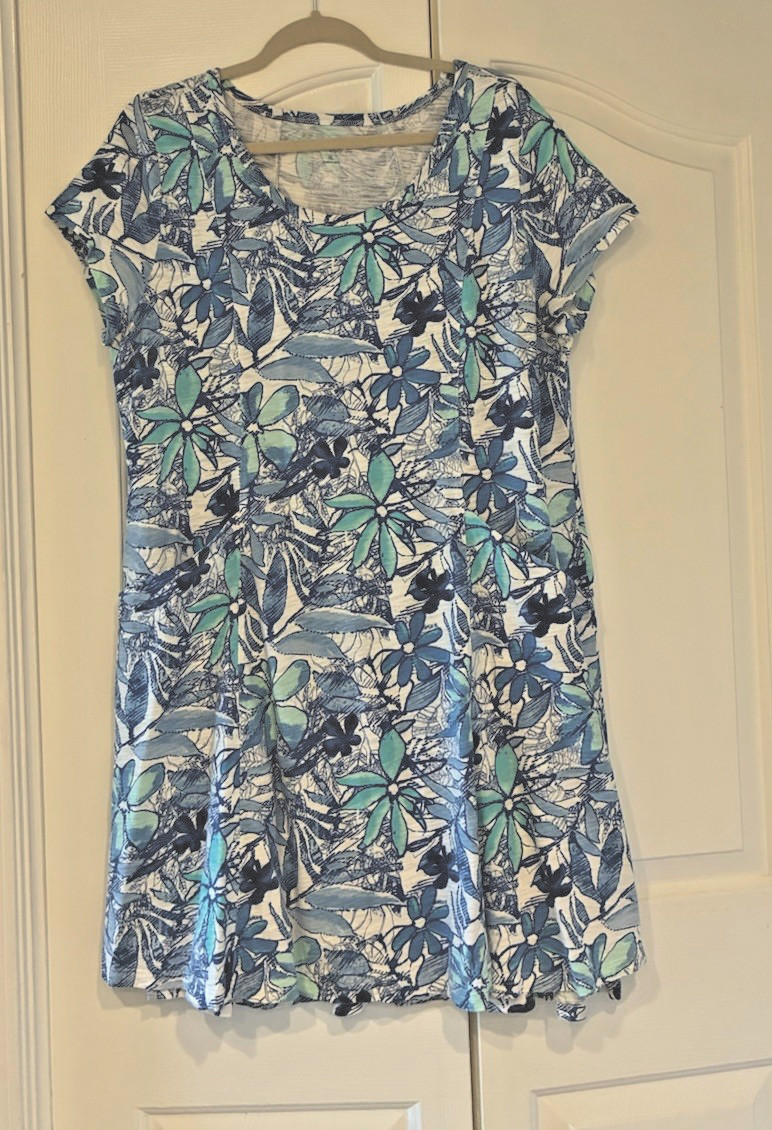Escape By Habitat Clothes Dress Blue Sz XL Beach Resort Floral Slub Knit pockets
