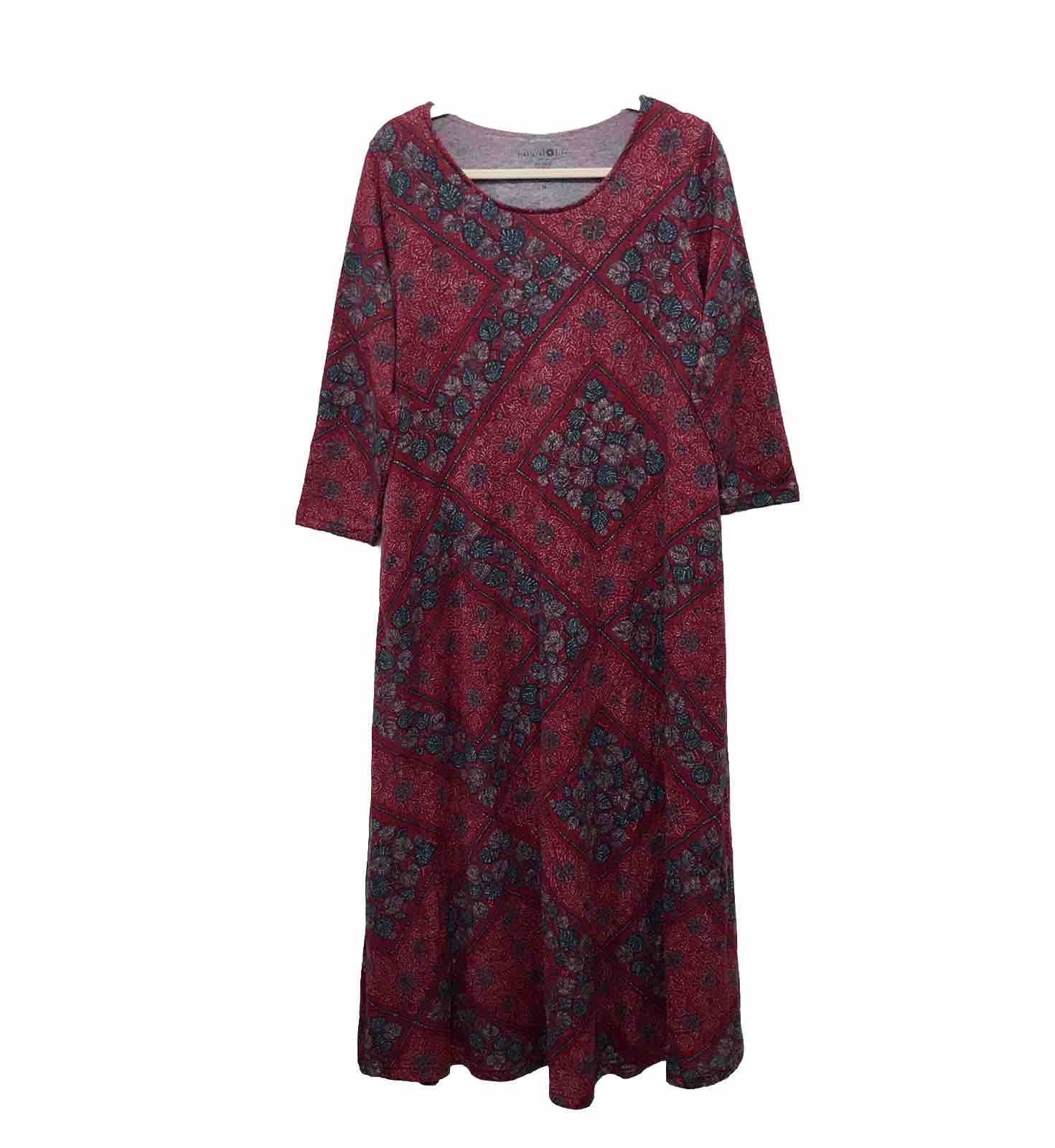 Natural Life Lottie Midi Dress Red A Line Relaxed Boho Floral Women’s Sz M