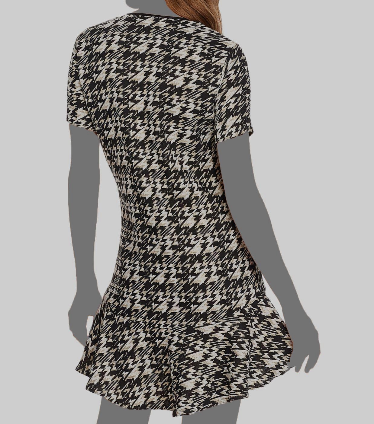 $212 Aqua Womens Black White Metallic Short-Sleeve Houndstooth Mini Dress Size M