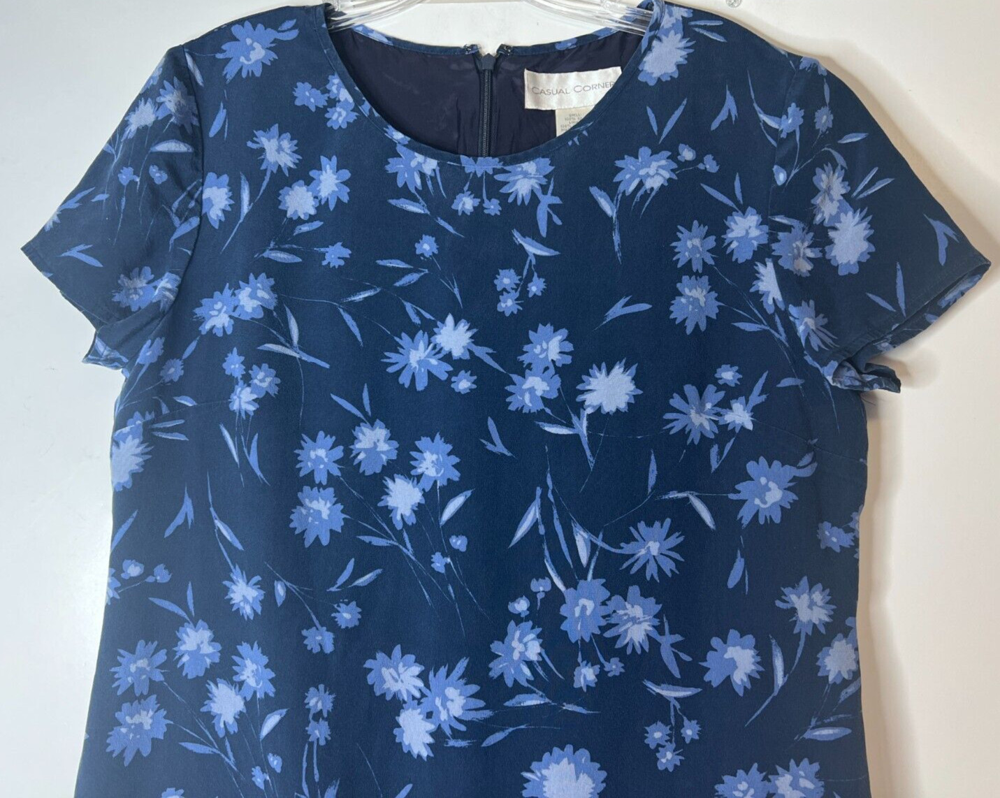 Casual Corner Women’s Size 12 Blue Floral 100% Silk Lined Maxi Dress Zipper Slit