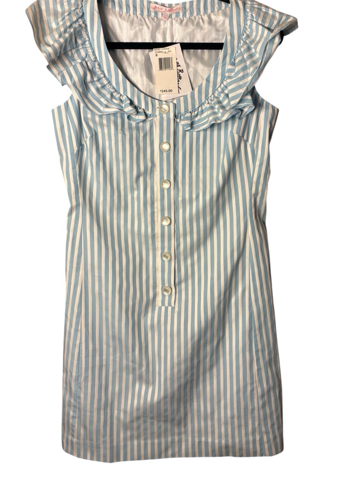 Betsey Johnson ruffled striped mini dress Sz 6 NWT VTG Y2K Sailor Nautical 34/30