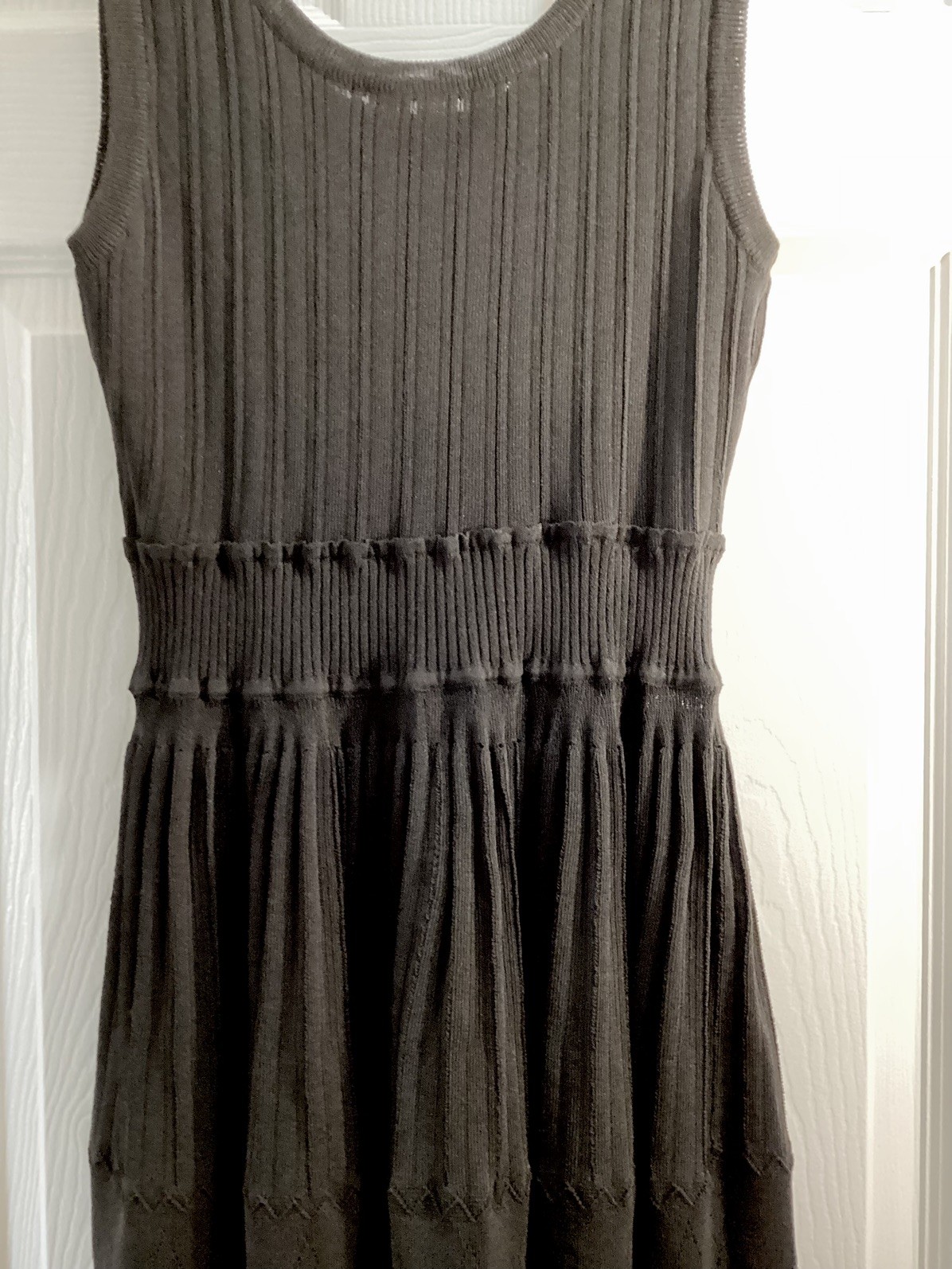 Black Solid Ribbed Knit Sweater Dress Fit & Flare Scoop Neck Sleeveless L