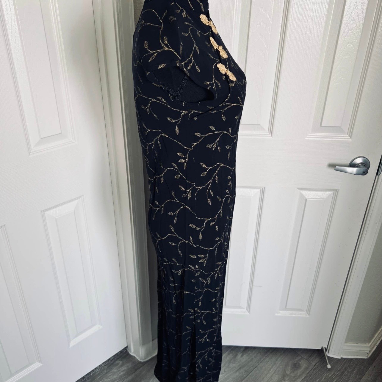 Vintage Sheer Black & Gold Oriental Qipao Chinese Style Dress Size 4