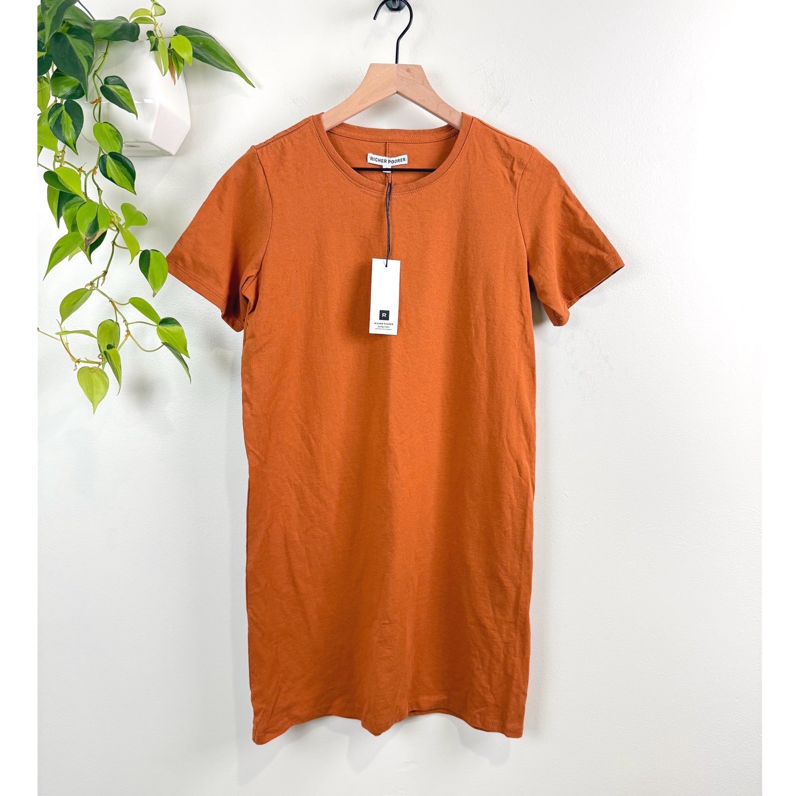 Richer Poorer Womens Tobacco Cotton Short Sleeve Tee Dress S Minimalist Lounge