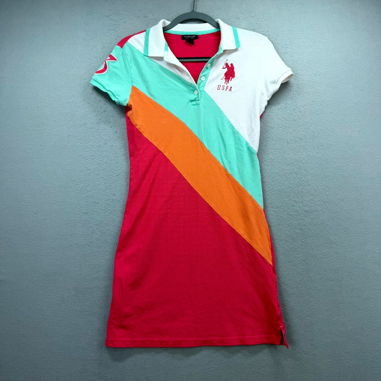 US Polo Assn Triple Crown Polo Dress Womens Medium Patchwork Colorblock Tennis