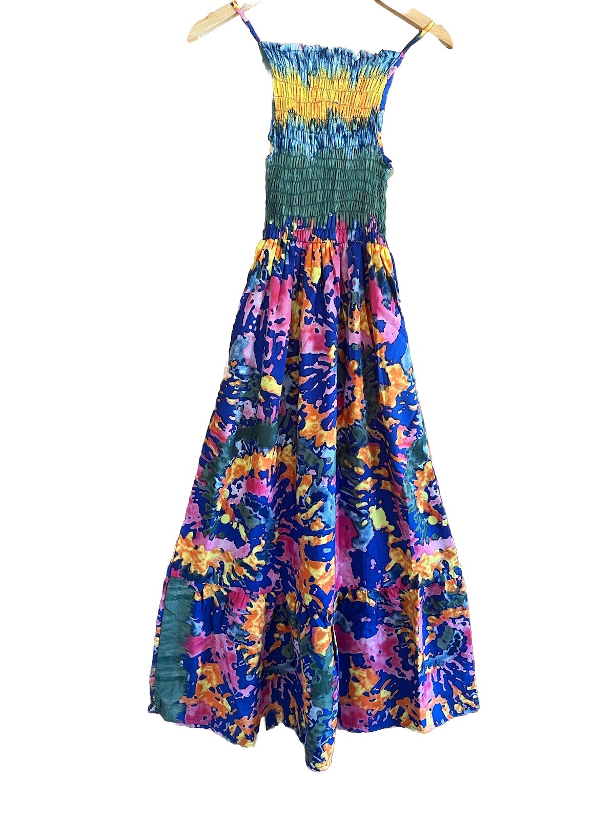 Womens Spaghetti Strap Smocked Tiered Long Beach Sun Dress Free Size S – L