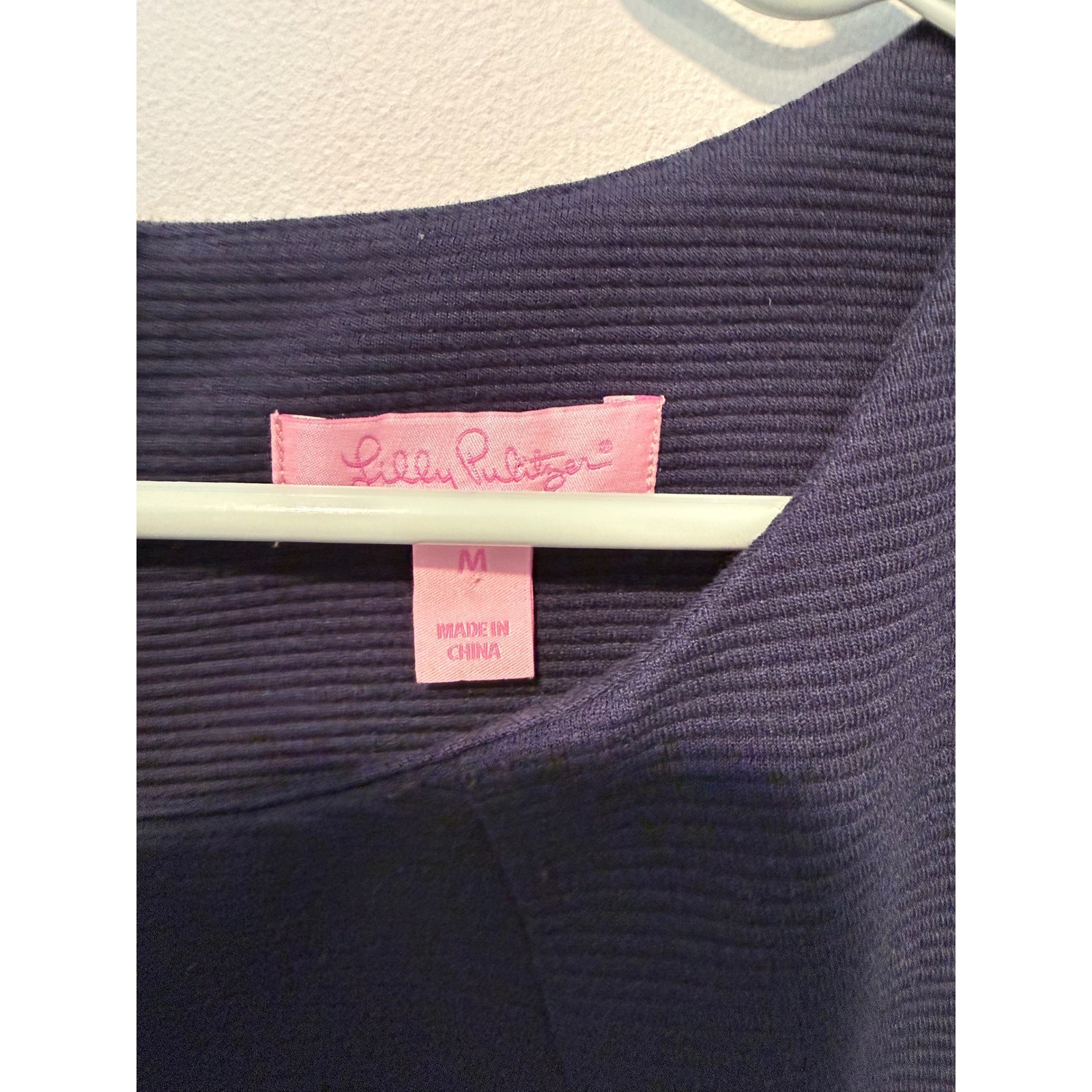 Lilly Pulitzer Navy Blue Textured Knit 3/4 Sleeve Shift Dress 68919 Womens M