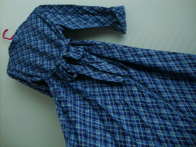 New April Cornell Blue Plaid Dress M Medium Vintage Romantic Sash Purple Bow VTG