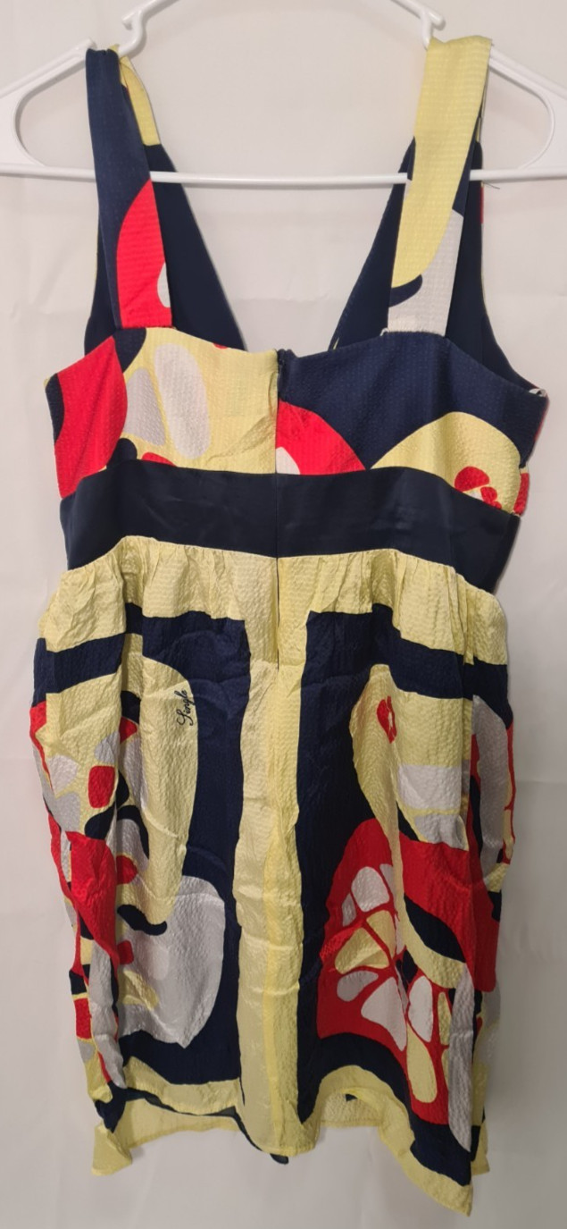 Single Dress Womens Medium M Multicolor Silky Geometric Geometric V-Neck Zip Up
