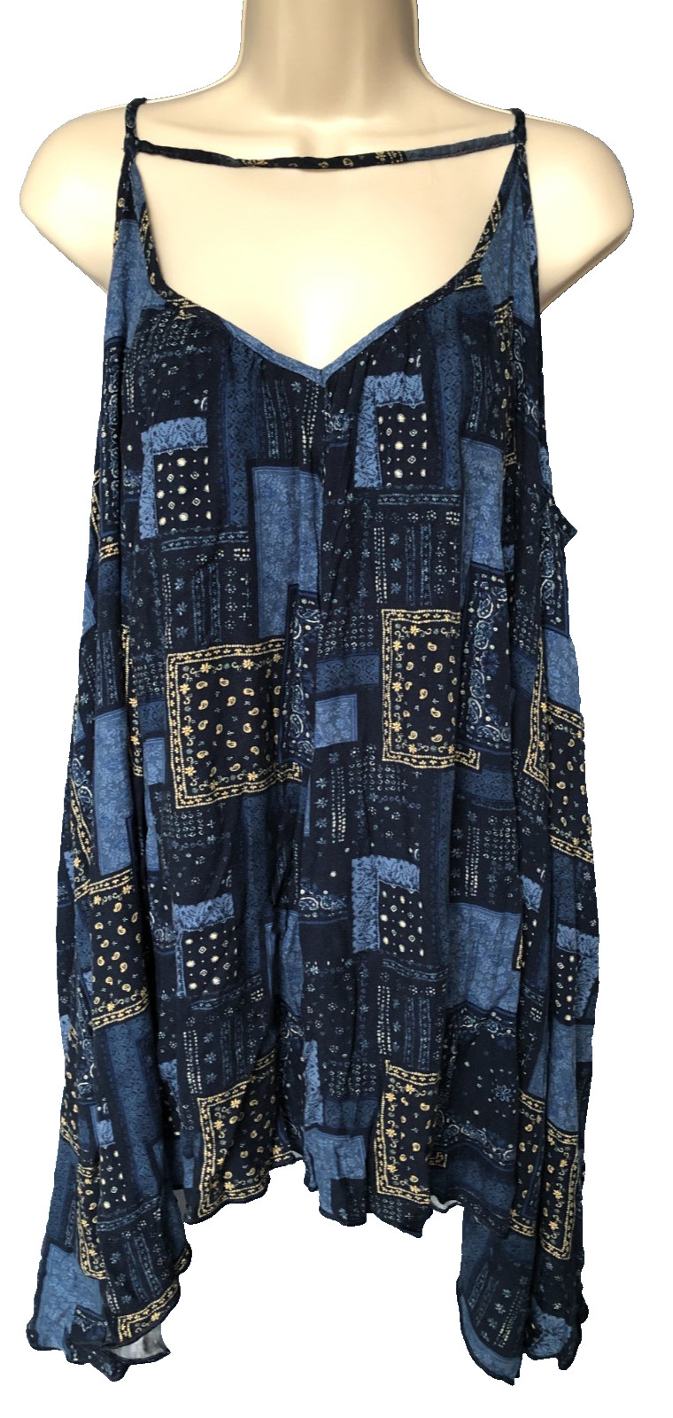 Arizona Jean Co Size XL Blue Sleeveless Patchwork Dress V-Neck Adj. Straps