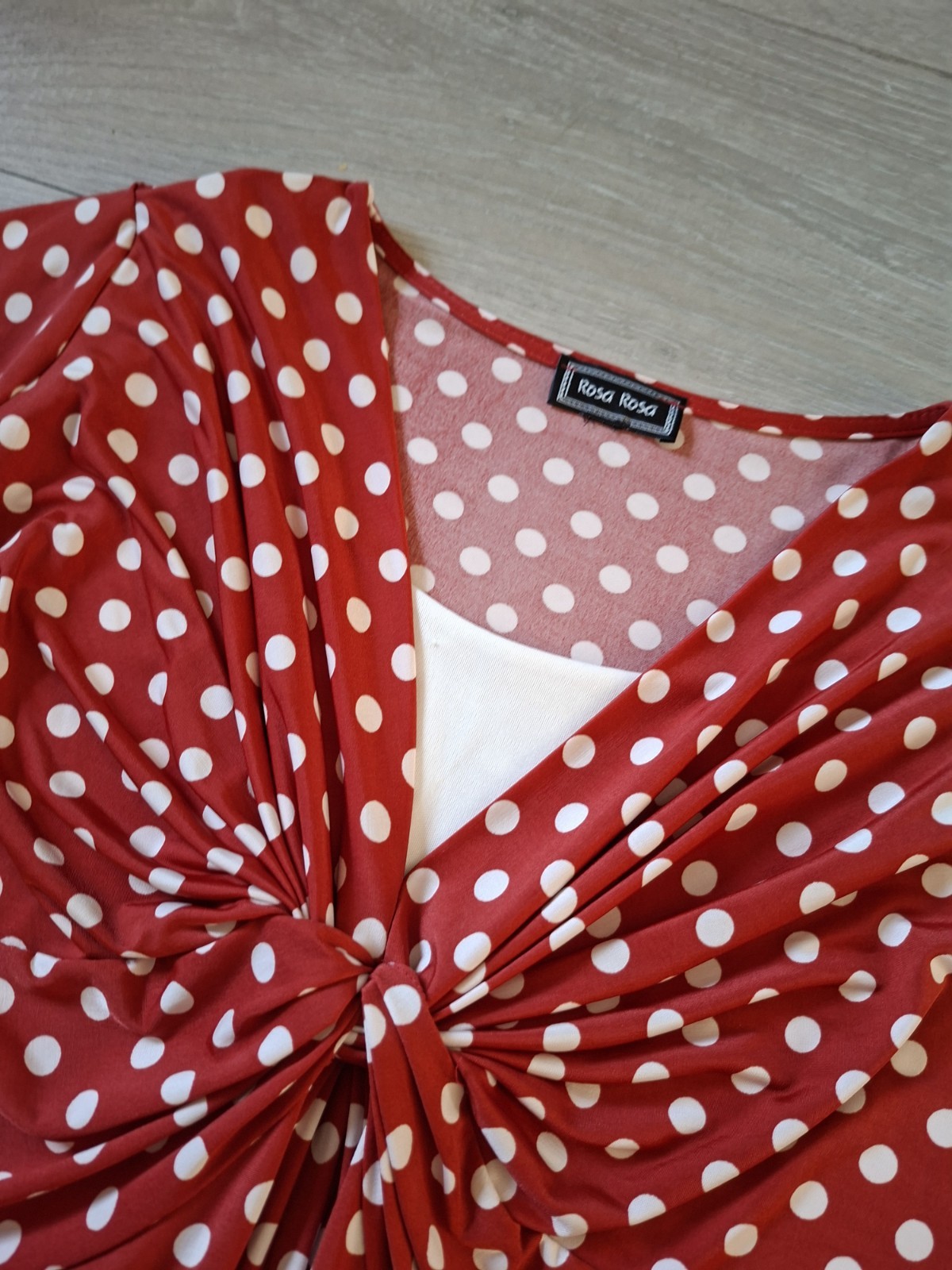Rosa Rosa Red & White Spotted Stretch Midi Dress Flared Ruched Smart Casual UK16