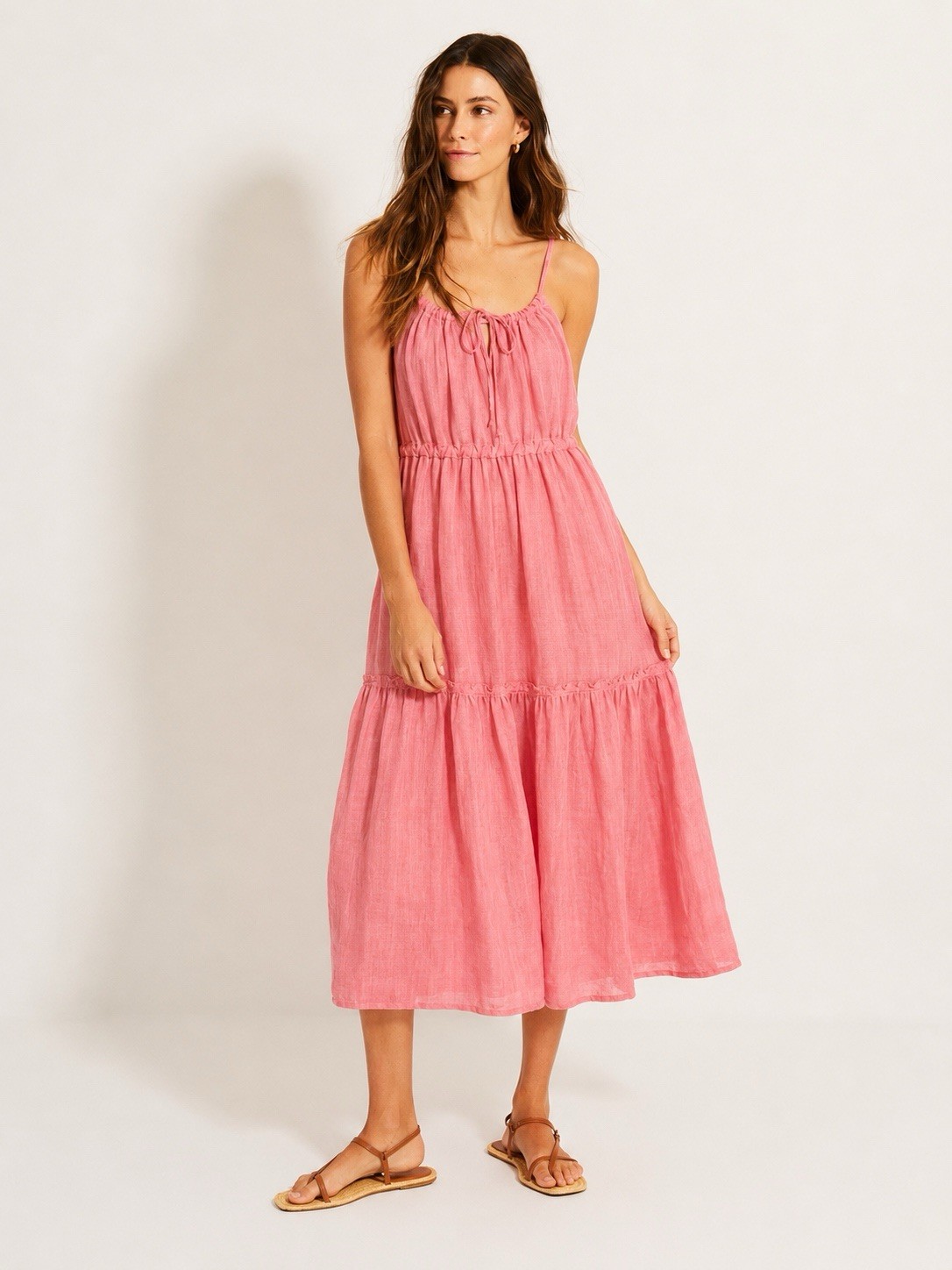 120% Lino Linen Halter Midi Dress Relaxed Airy Coastal Chic Resort Luxury Sz L