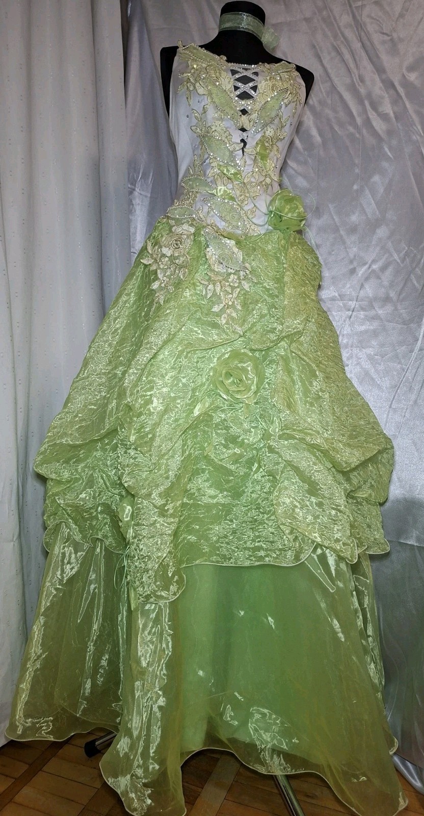 Vintage Green Princess Ball Gown Corset Lace Fairy Prom Dress Quince S
