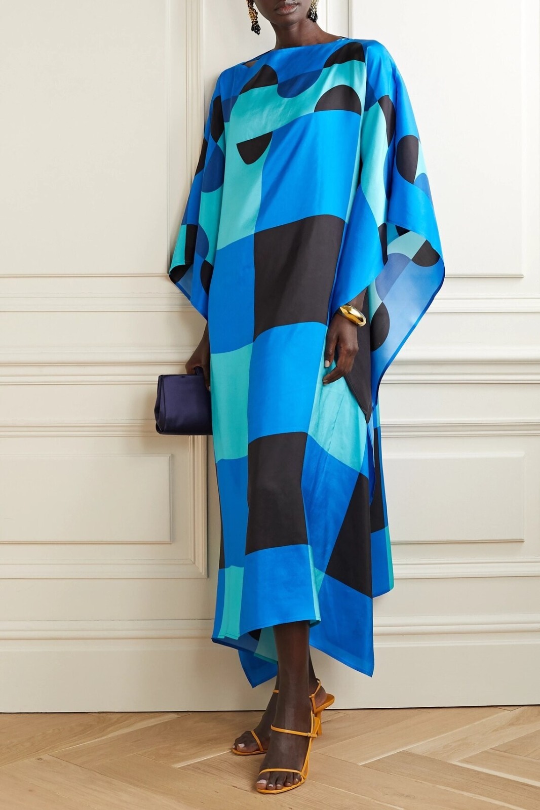 Long Soft Silk Crepe Kaftan, Evening Wear Soft Satin Silk Caftan J5615