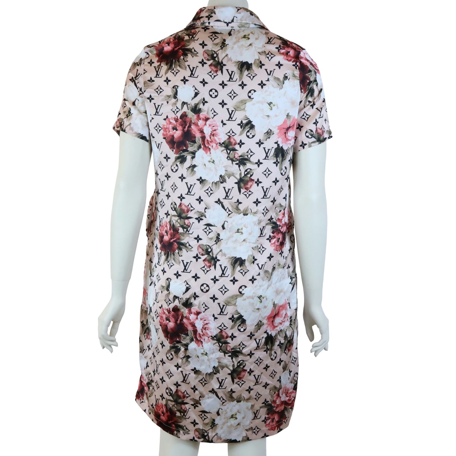 Louis Vuitton Pink Floral Monogram Shift Shirt Dress Button Up Women’s 42 US 10