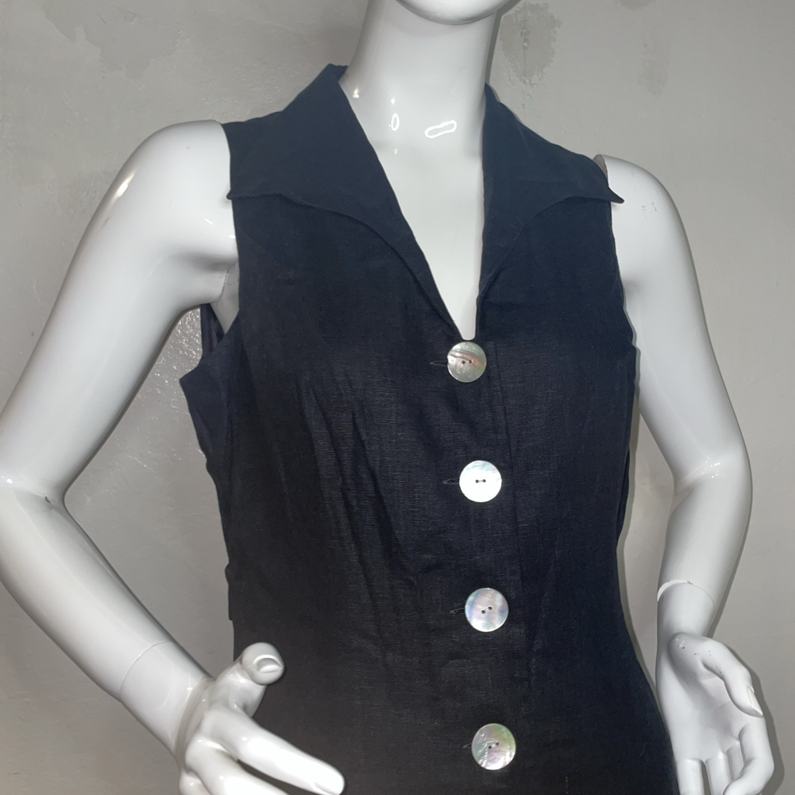 Coldwater Creek Linen Blend Maxi Mother of Pearl Button Front Dress Sz12 petite