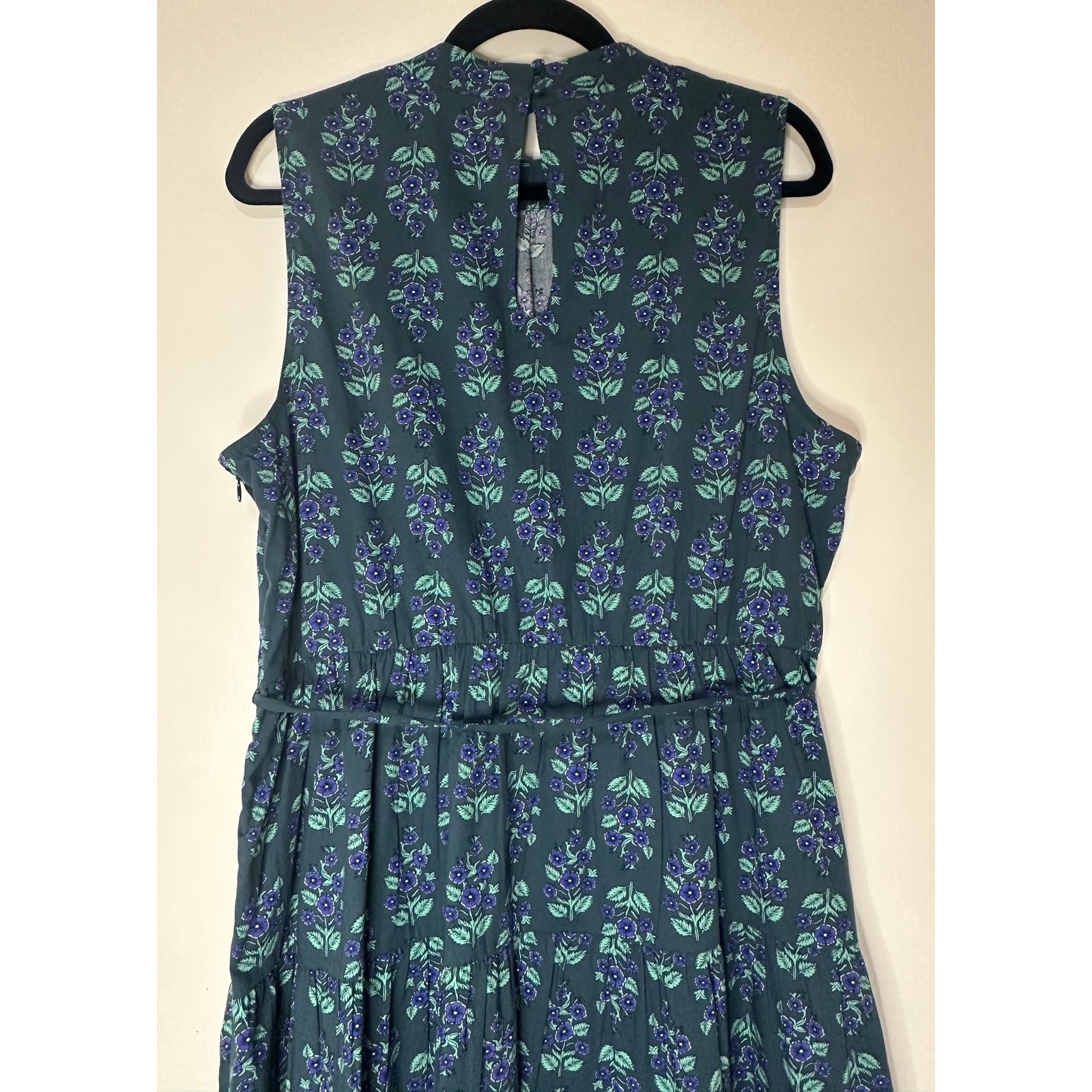J. Crew Printed Mock Neck Tiered Midi Dress Warm Spruce Green Blue Size 16 NWT