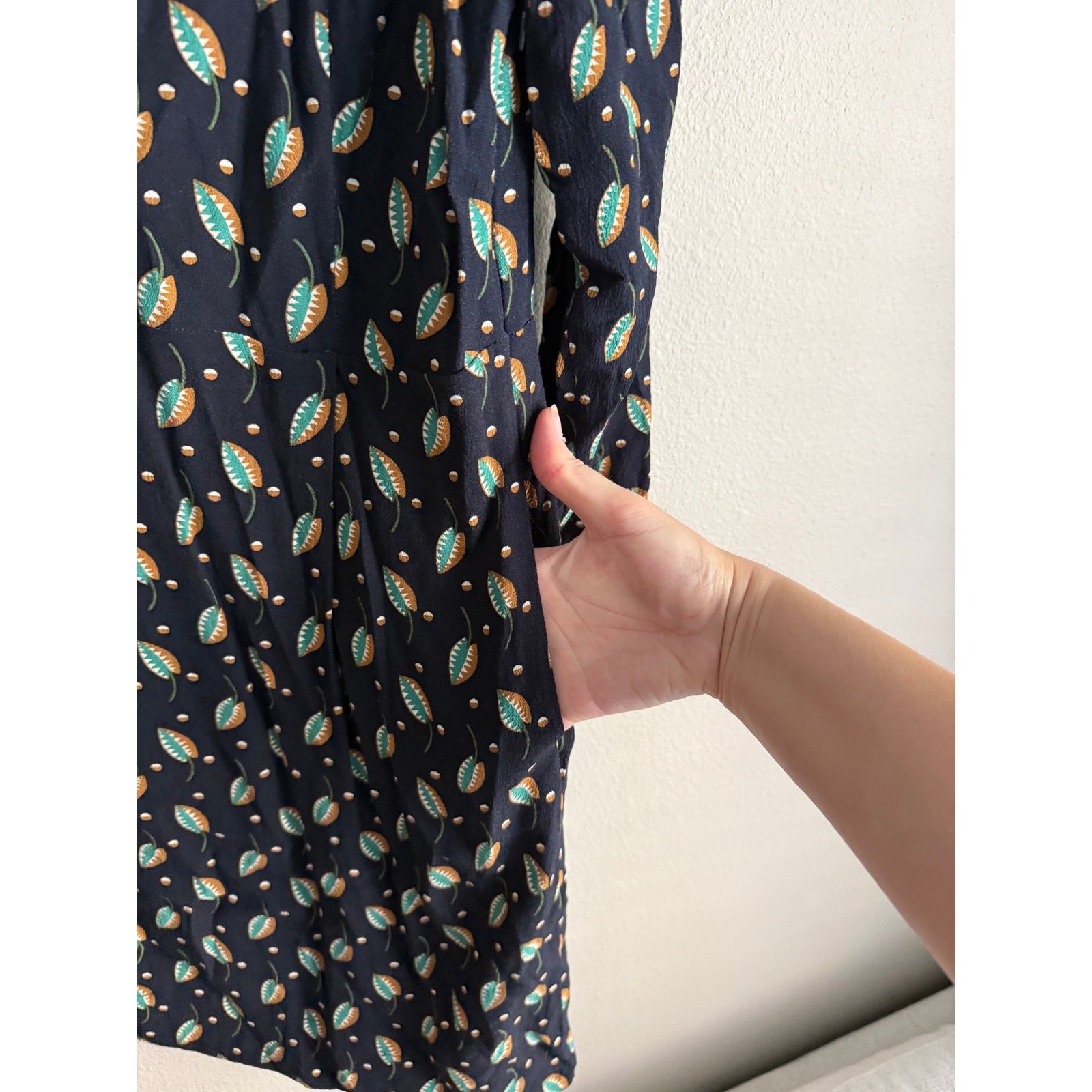 Nice Things Paloma S Sz 10 Tunic Mini Dress Navy Leaf Print Long Sleeve Sz 42