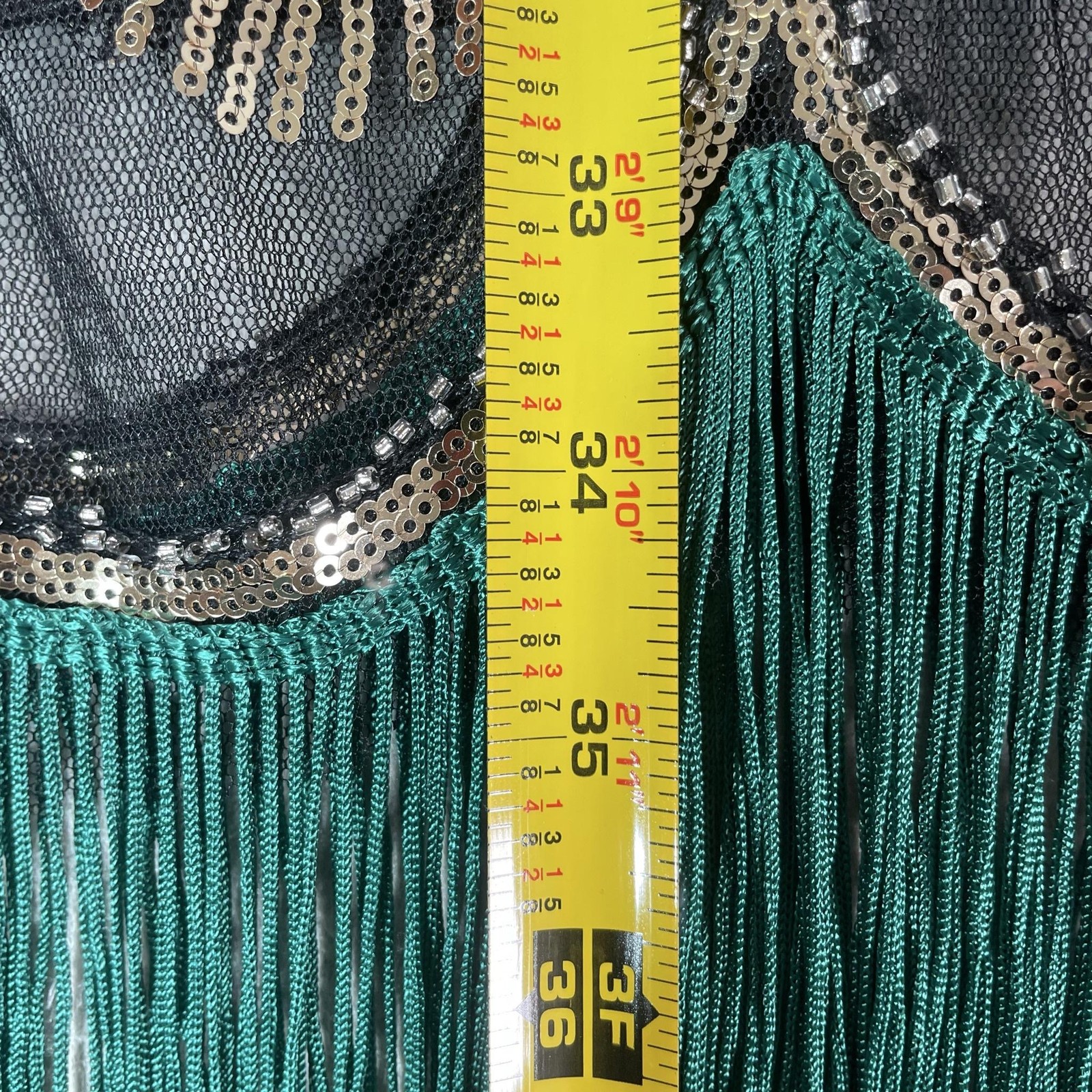 Flapper Dress Womens 1X Black Sequin Beaded Peacock Fringe 20s Gatsby BABEYOND