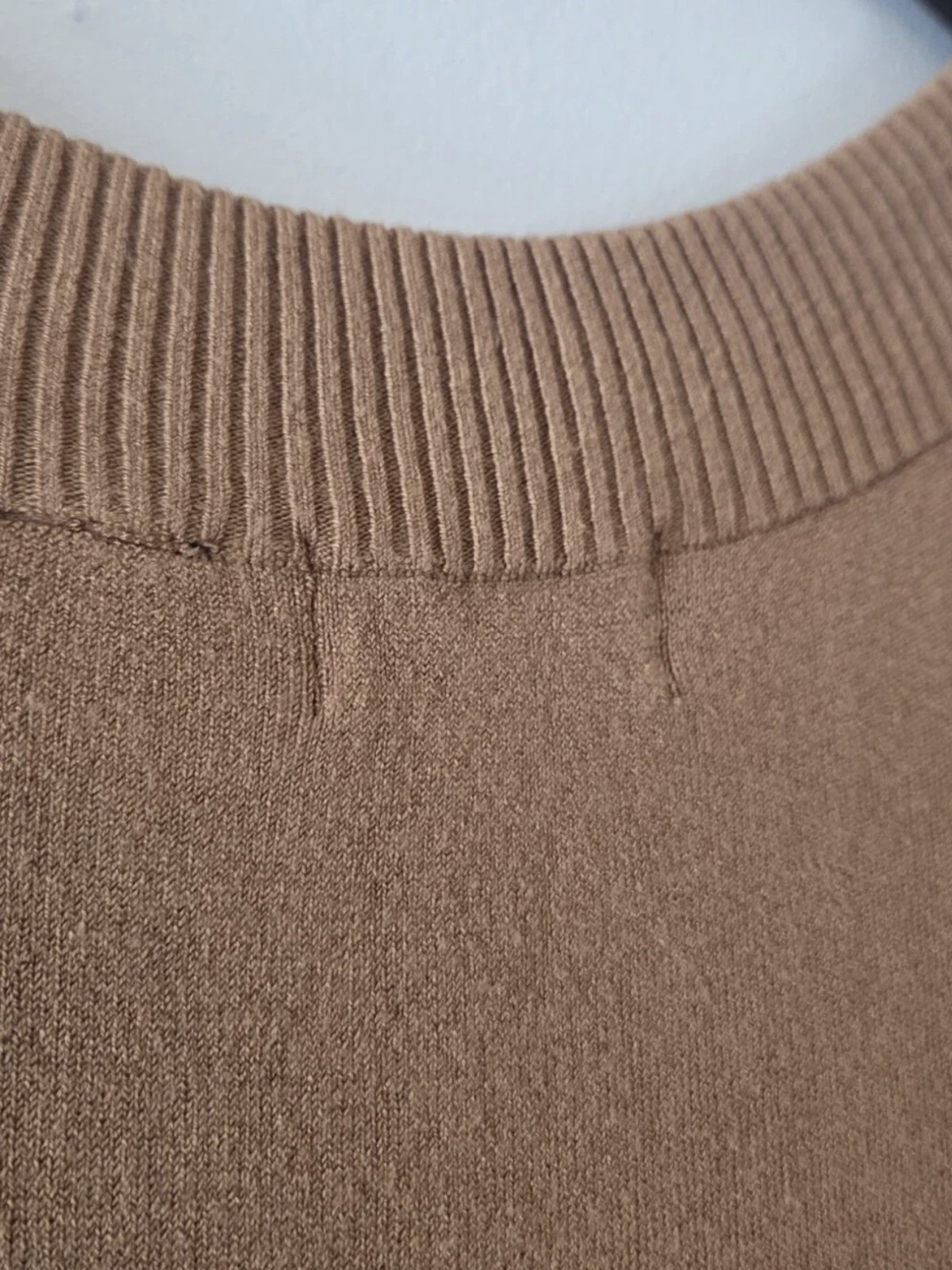 Focus 2000 Brown Knit Sweater Dresss Ribbed Neckline Size S