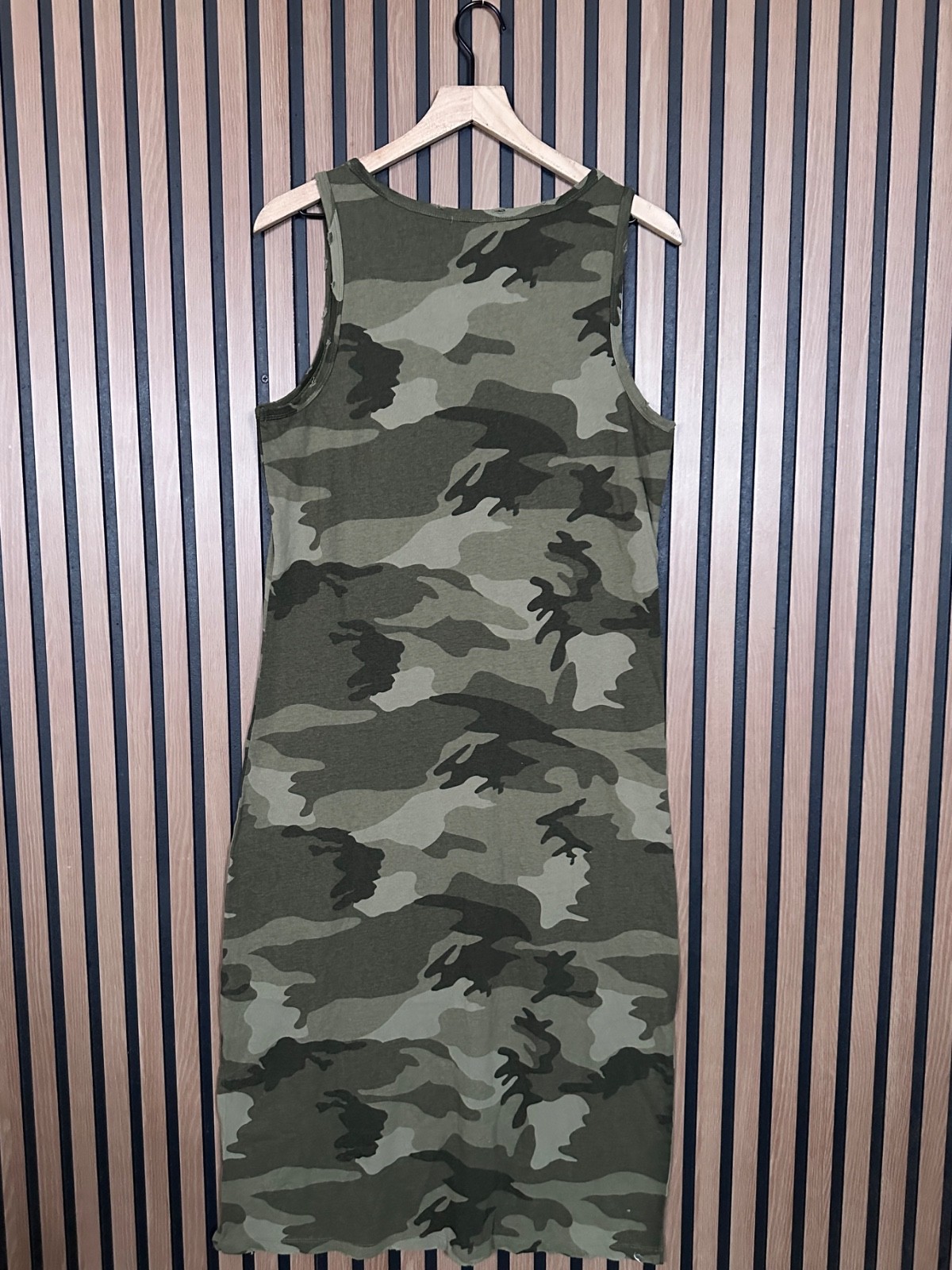 Mod Ref Tank Dress Medium Womens Green Sheath Camouflage 100% Cotton Midi