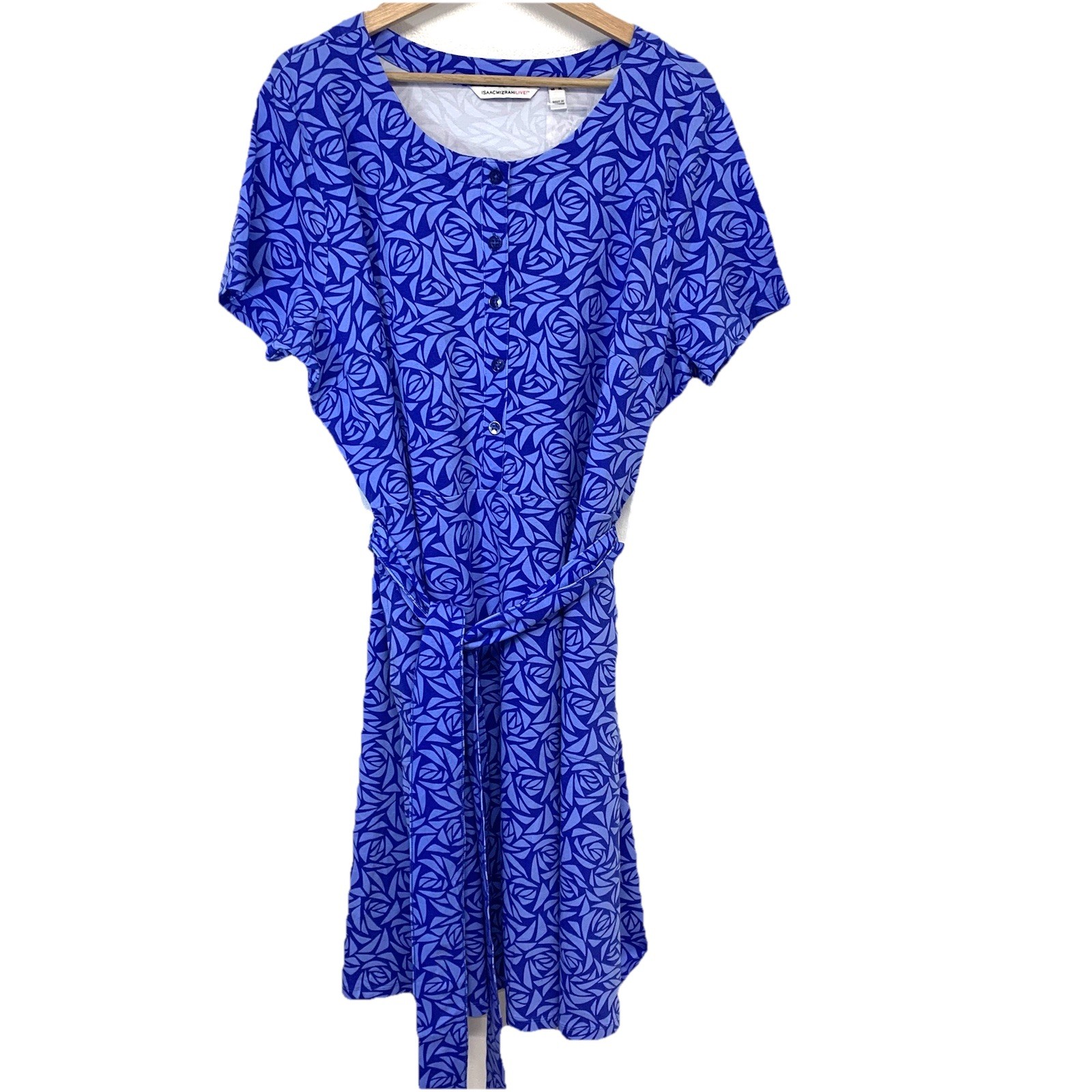 Isaac Mizrahi Printed Dress XL Knee Length Stretch Sheath Pockets Waist Tie Work