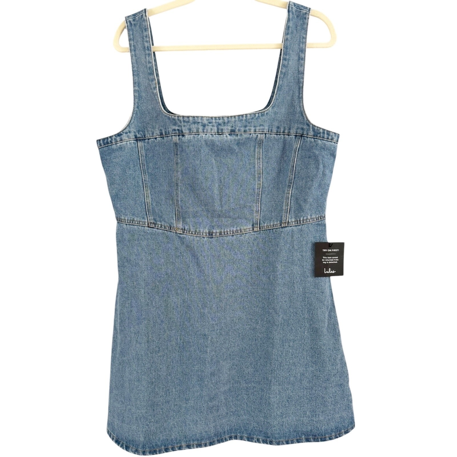 NWT Lulus So Delighted Medium Wash Denim Corset Seam Mini Dress Size XL