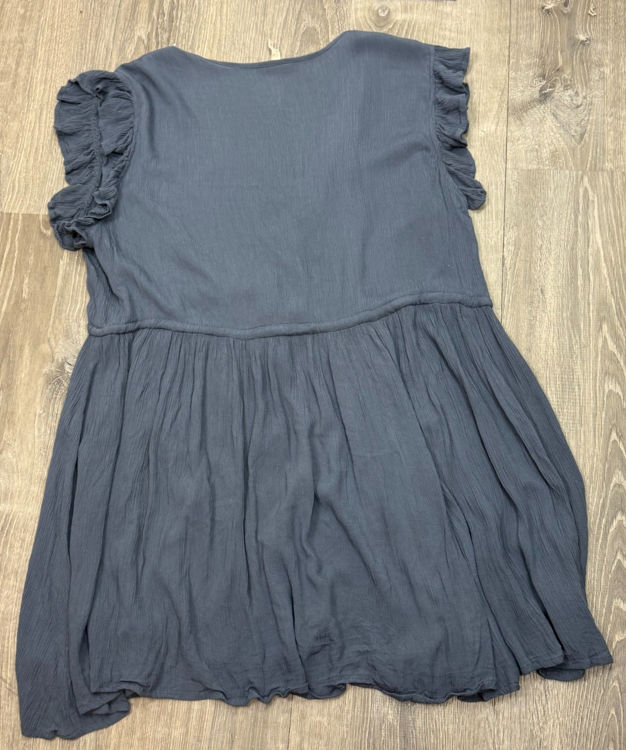 Elan Boho Ruffle Mini Dress XL Blue Crinkle Drawstring Coverup Cottagecore