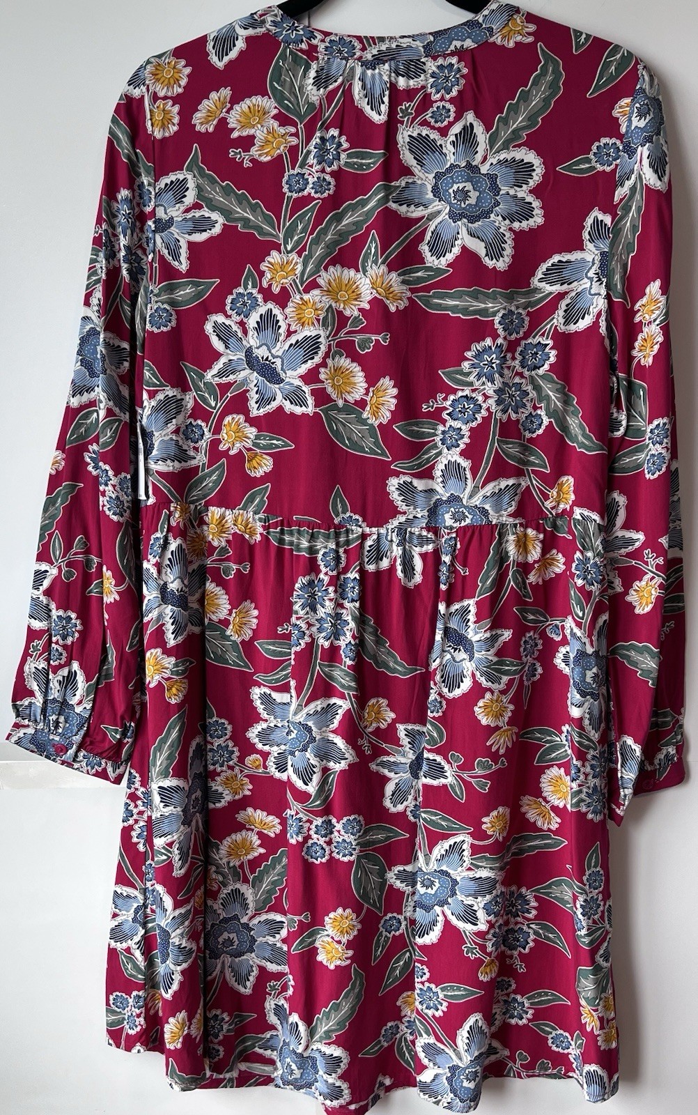 NWT Old Navy Womens Red Floral Long Sleeve Boho Tassel Tie Rayon Flowy Dress S
