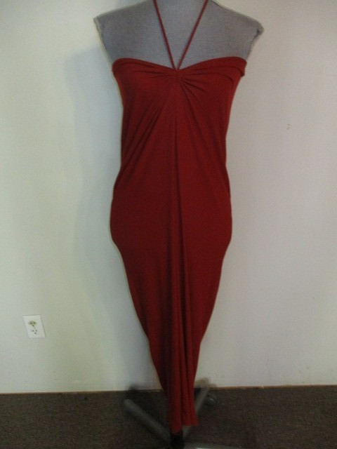 NWOT Skims FAB! Stretch Ribbed Knit Halter Tie Maxi Dress in Scarlet Red Sz L