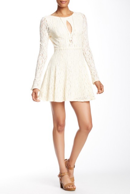 New $128 Free People Shearling Corded Lace Fit/Flare Dress Keyhole Front sz M