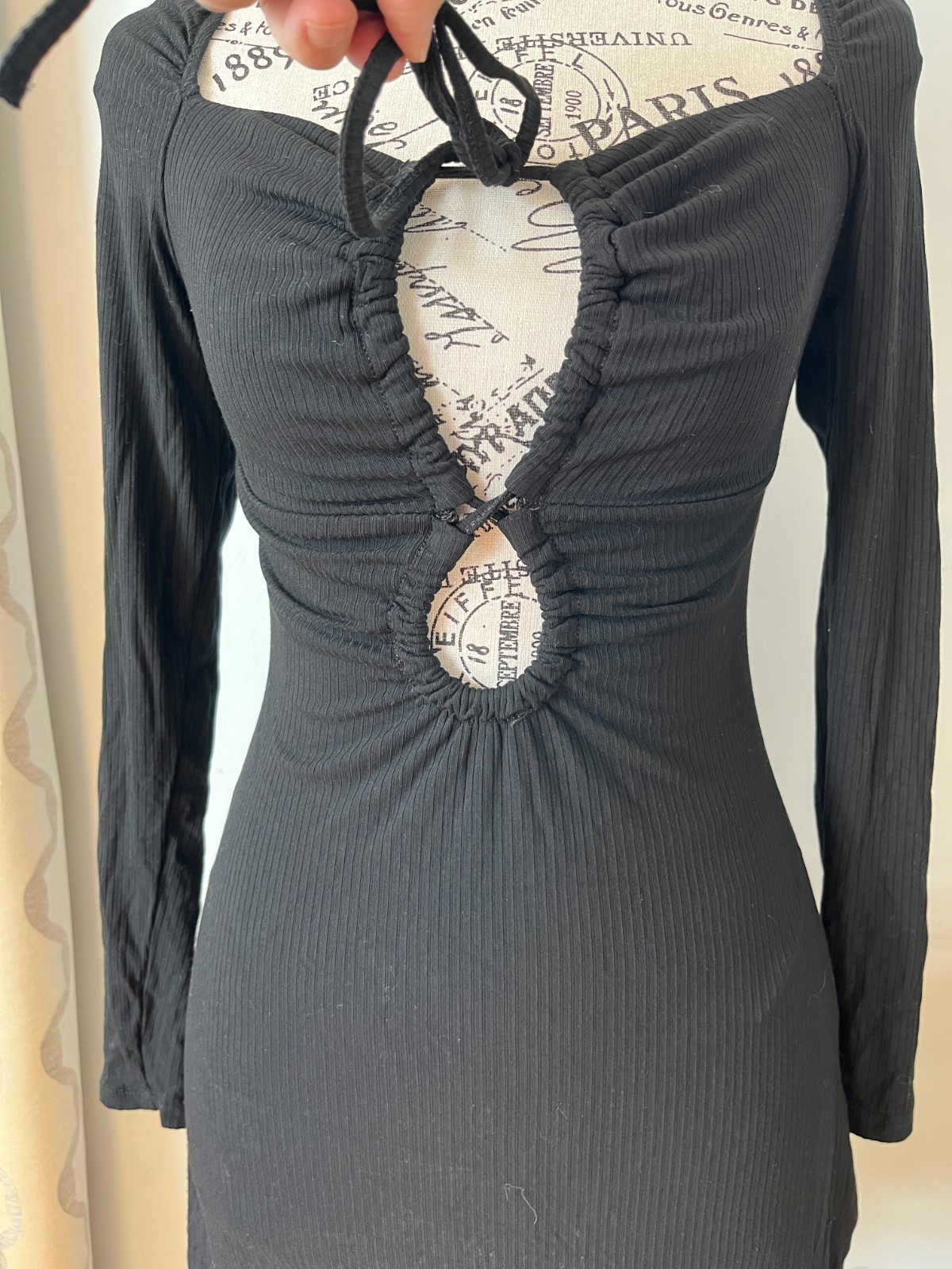 Dolan Whimsigoth Fairy Grunge Black Ribbed Drawstring Dress Sz: XXS Stretchy