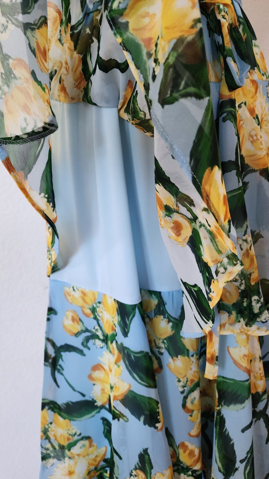 New Maxi Dress Size Large XL Chiffon Blue Floral Tiered Halter Bow Elegant