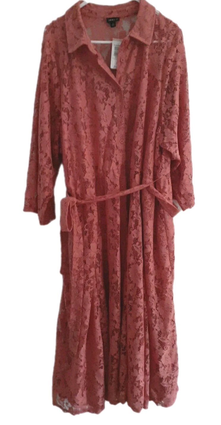 Torrid Slip Shirtdress 4X Lace Pockets Sheer Blush Coral Pink 2pc Sale