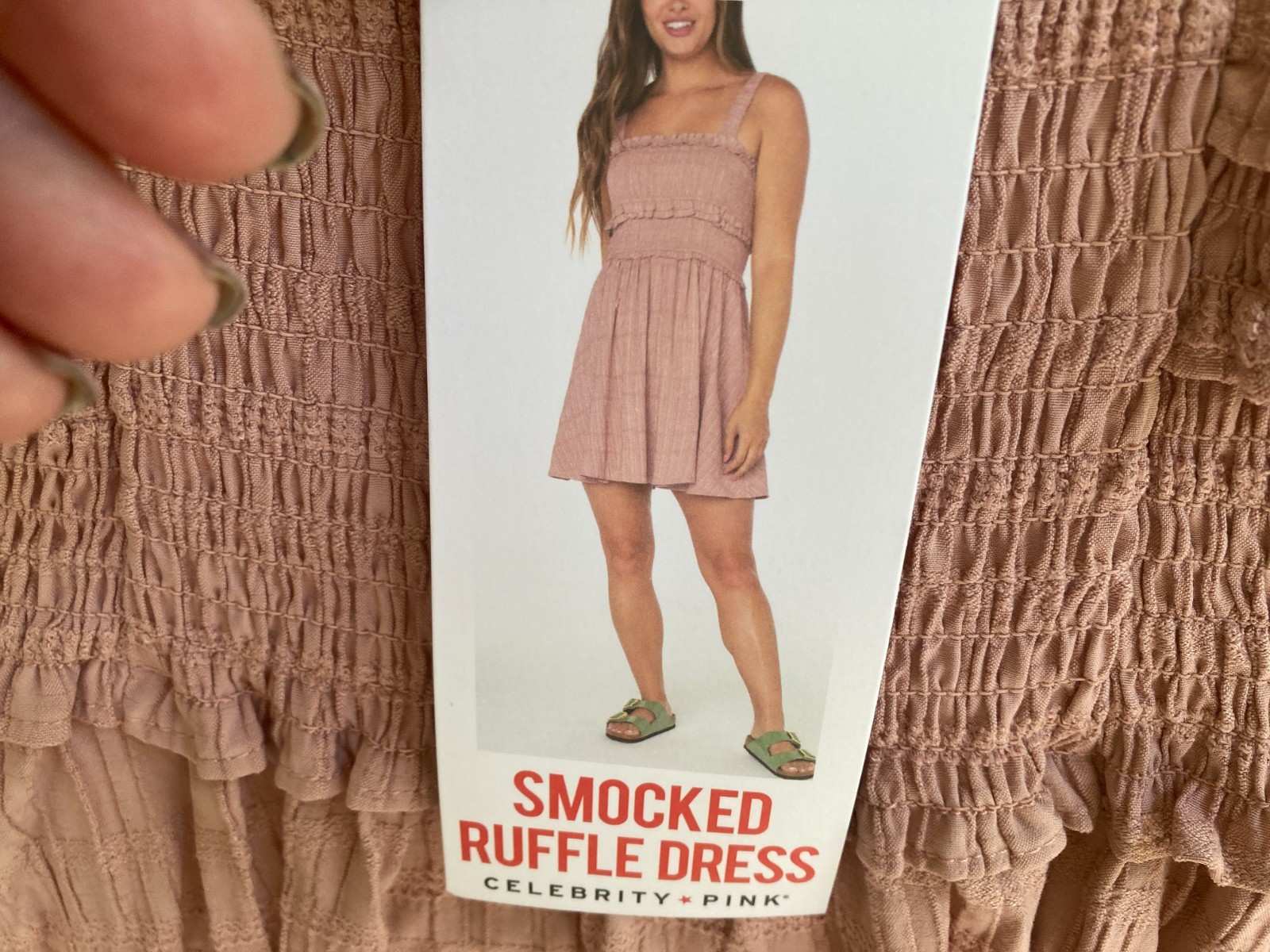 NWT PINK SUNDRESS SZ L Ruffles Smocked Mauve Pink Celebrity Pink Mini Dress