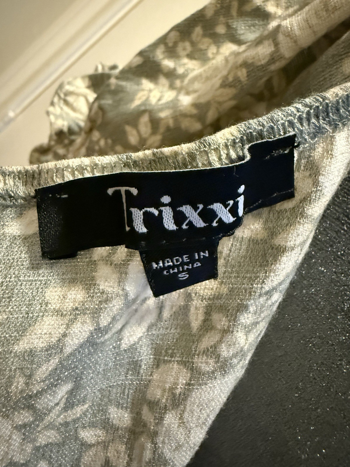 Trixxi Green White Floral A-Line Square Neck Puff Sleeve Smocked Dress S