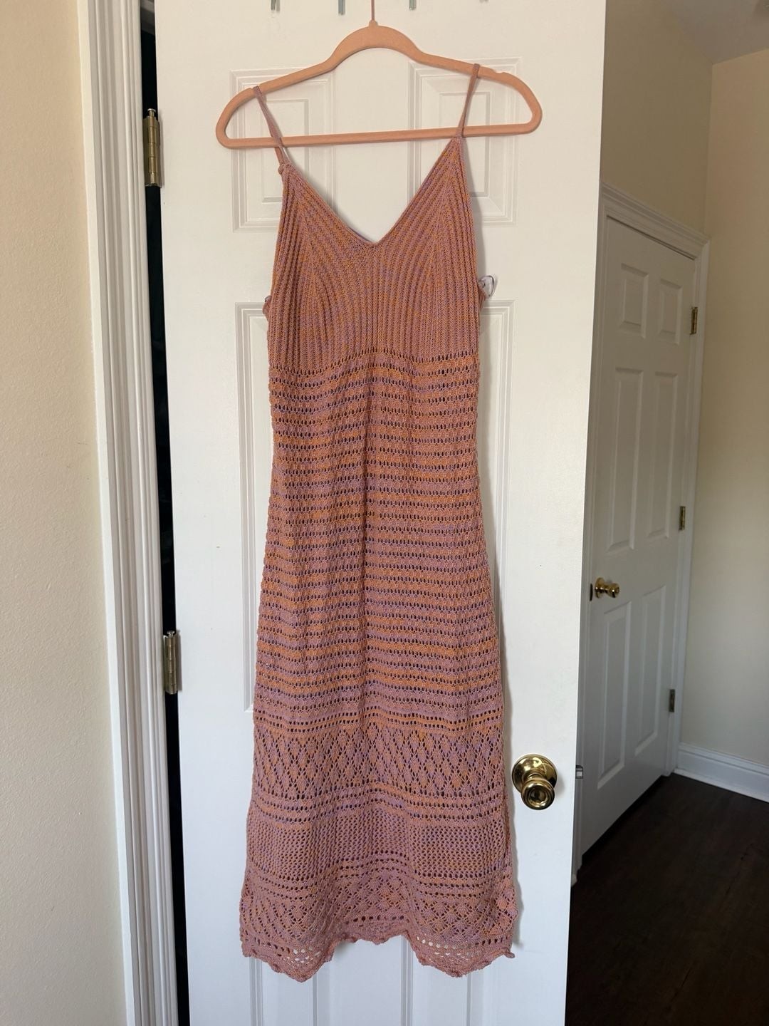 Freshman 1996 Women’s Pink and Orange Multi-Colored Crochet Midi Slip Dress
