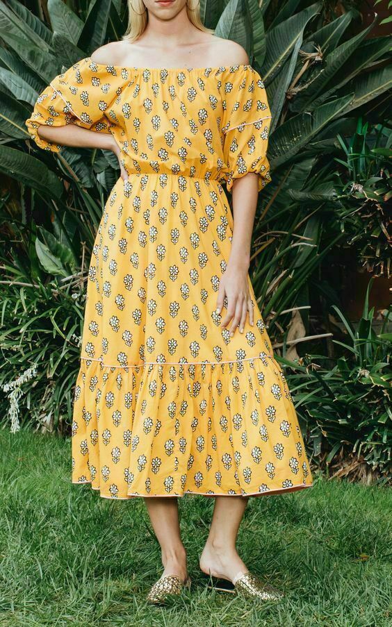 Rhode Resort Frida Printed Midi Dress Floral Off The Shoulder Vacation M 231156