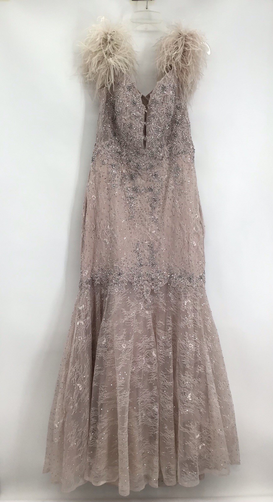 MAC DUGGAL NWT Feathered Lace Crystal Detailed Formal Wedding Gown Lilac Size 12