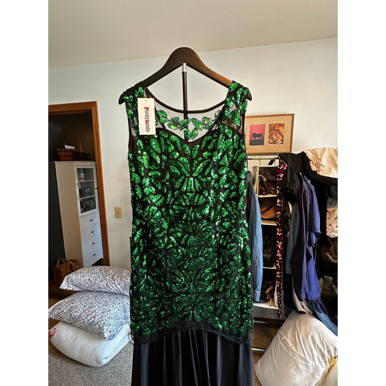 PrettyGuide Roaring 20s Flapper Dress NWT Green Black Sequin Gatsby XL