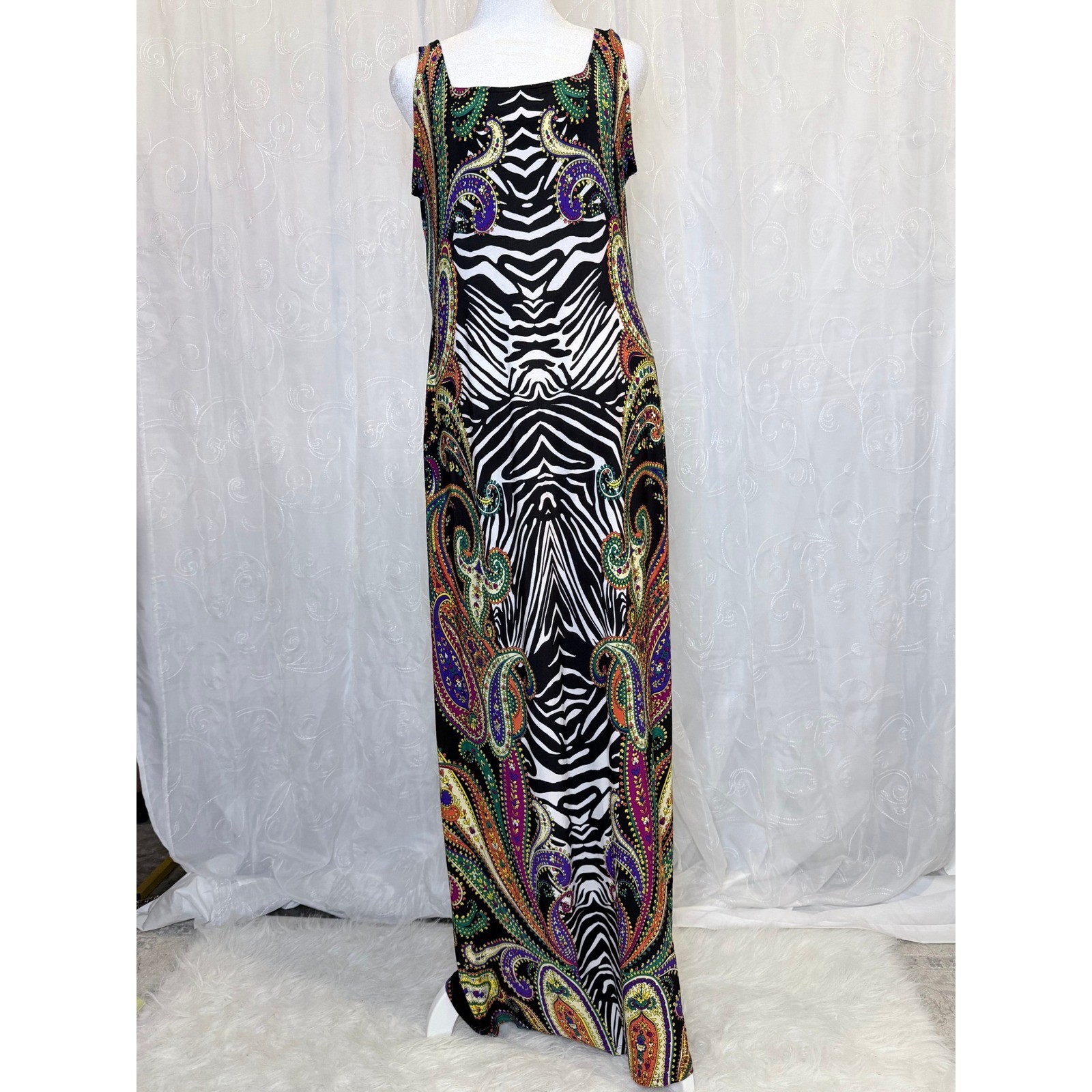 Glamour Womens Zebra Paisley Mixed Print Sleeveless Maxi Dress Black Multi 8